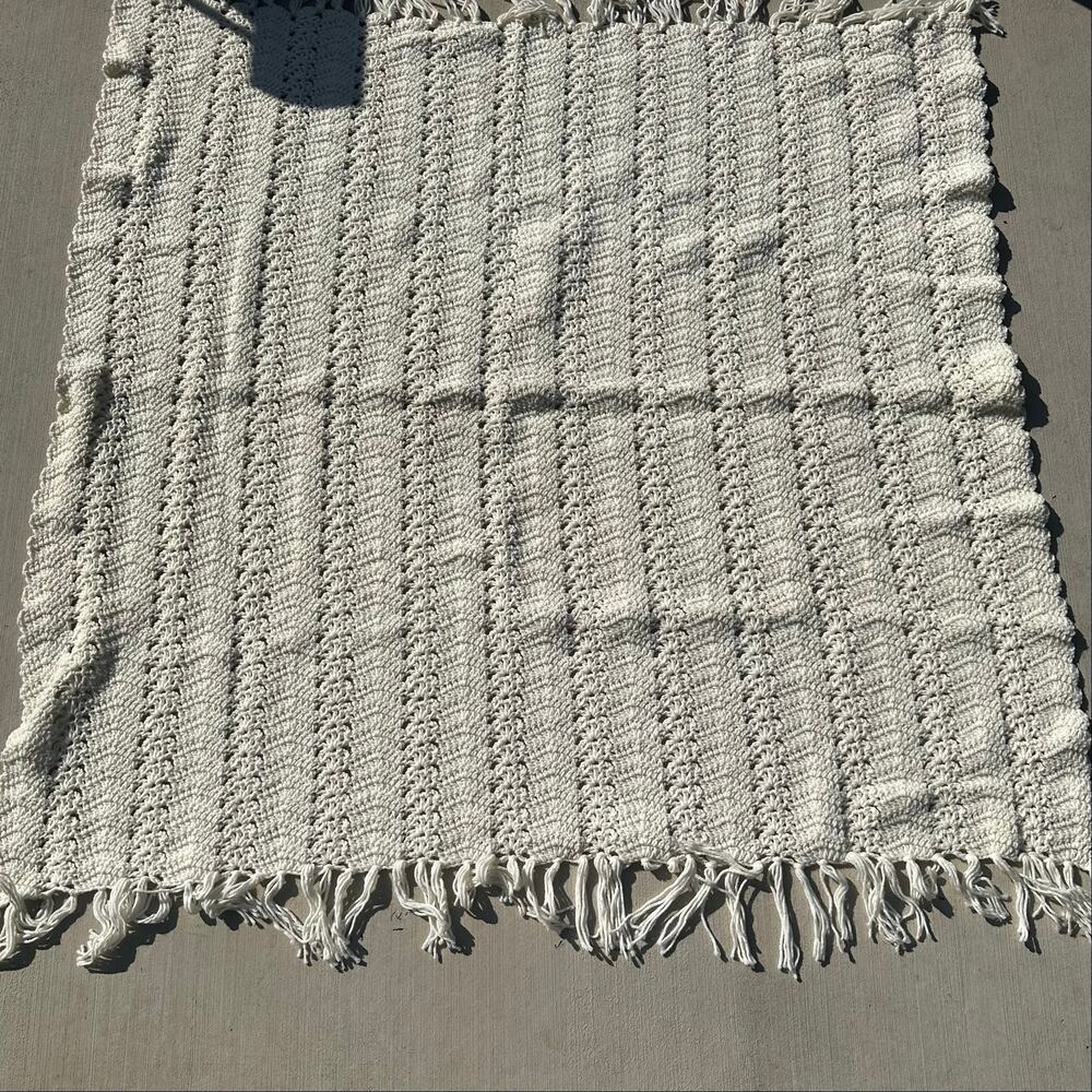 Handmade Crochet Throw Blanket with Tassels 52"x52"